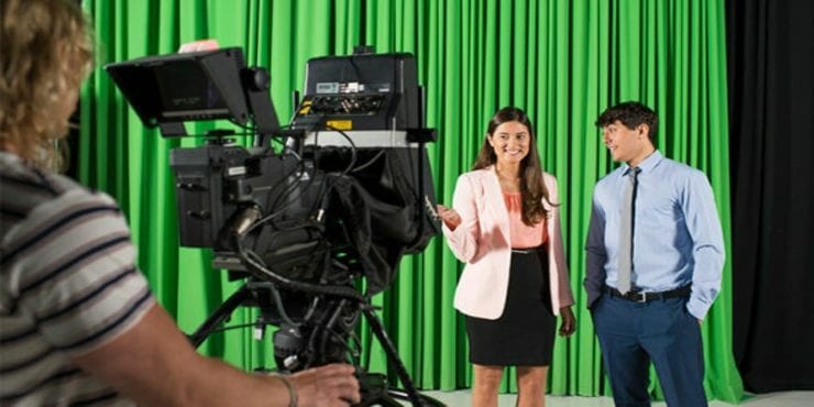 Students being filmed in the TV studio